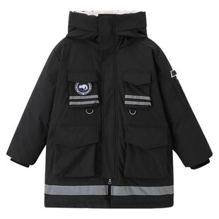 韩国代购儿童羽绒服23新款冬季男童连帽外套洋气工装口袋保暖加厚