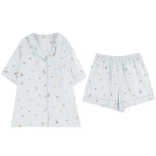 ALINDM大码胖mm可爱小熊睡衣女款2026新款夏季纯棉短袖家居服套装