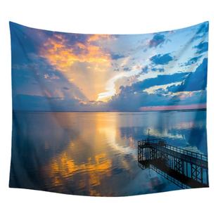 海景晚霞背景布超大墙面装饰床头卧室布置直播挂毯风景壁画布挂布