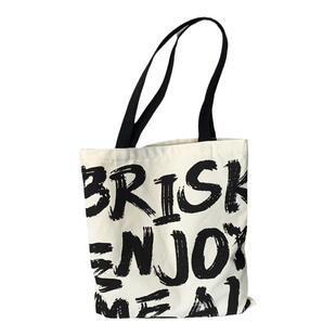 英文字母帆布包带拉链学生党上课装书大容量结实手提包夏天新款