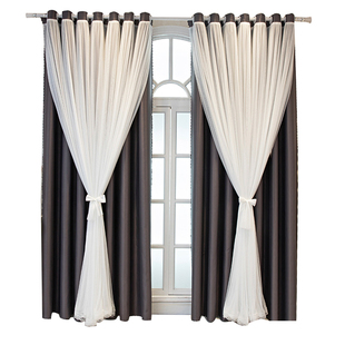 网红双层遮光窗帘ins风卧室少女心飘窗客厅北欧简约灰色布纱一体