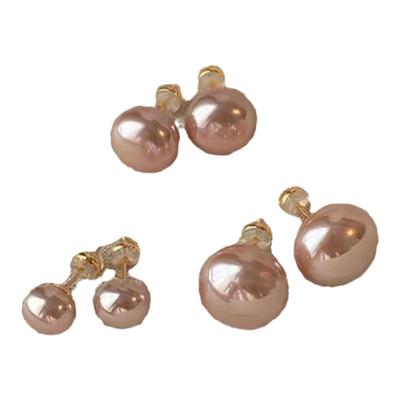 粉色扁圆馒头珍珠耳钉女