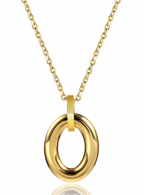 欧美钛钢椭圆女双环耳钉锁骨项链