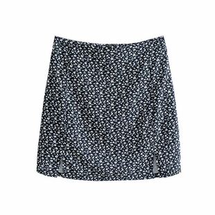 BM2025新款小高腰美式复古高腰小开叉半身裙碎花防走光包臀裙短裙