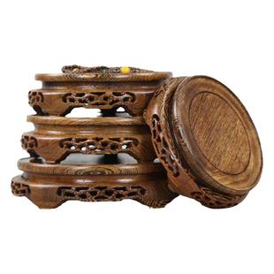 鸡翅木摆件底座实木花盆花瓶奇石头盆景文玩底座圆形红木底座托架