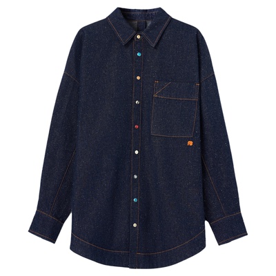 【胡夏同款】ALLBEINGS25AW秋季靛蓝牛仔彩扣开衩衬衫上衣外套女