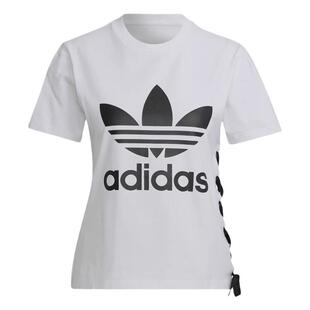Adidas/阿迪达斯女子圆领露脐三条纹透气运动修身短袖T恤KB7752