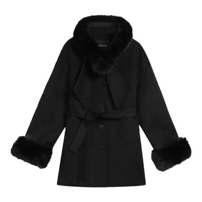 100%羊毛双面呢气质大衣可拆毛袖