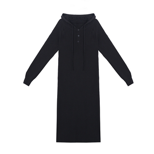 柒院家微胖大码时尚针织连帽连衣裙2025冬宽松保暖遮肉显瘦毛衣裙