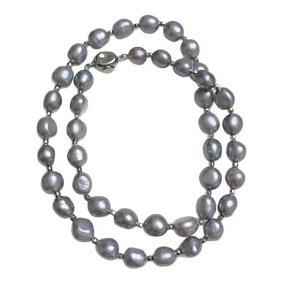 甄奢灰色系山下湖源头珍珠项链