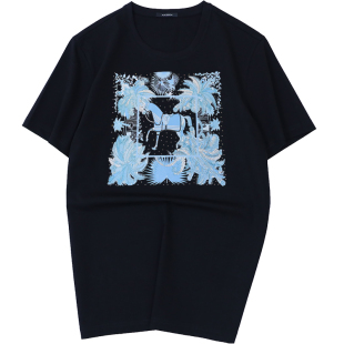 欧洲站短袖t恤男丝光棉潮牌动物马图案印花流行欧货冰丝白色体恤