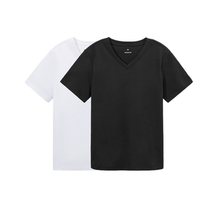 热风T恤2025年春季新款女士V领短袖白色基础款内搭纯色宽松上衣女