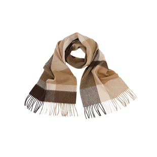 ELLE100%绵羊毛蓝色围巾女士秋冬季户外保暖格子披肩围脖时尚送礼