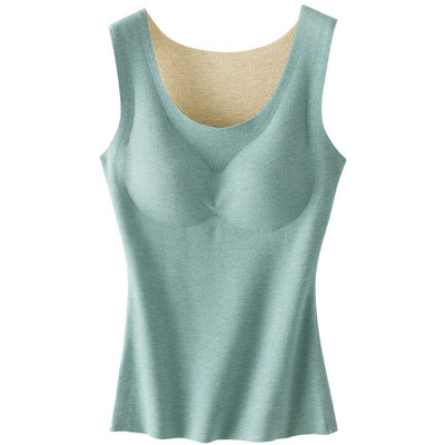 羊毛蚕丝德绒带胸垫保暖背心