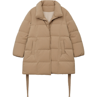 DM100大码百分百女装微胖mm冬季正肩系带收腰中长款羽绒服外套