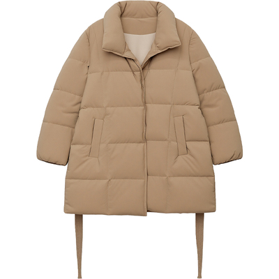 DM100大码百分百女装微胖mm冬季正肩系带收腰中长款羽绒服外套