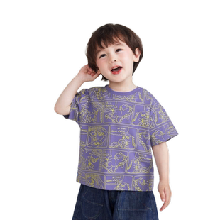 [恐龙凉感T]齐齐熊男童短袖T恤户外夏装小童童装儿童半袖男宝宝夏