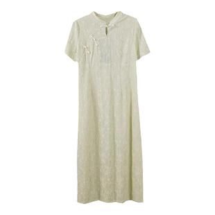 夏季新品大码女装胖mm新中式甜美减龄国风立领旗袍蕾丝短袖连衣裙