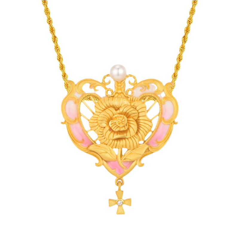 PINKBOX珠宝玫瑰花黄金胸针吊坠