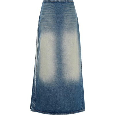 【折扣】Y/PROJECT 秋冬女贴花围裹式牛仔超长半身裙