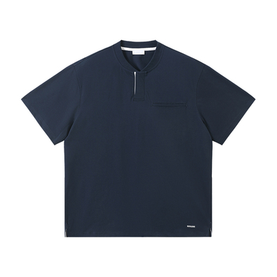 老钱风休闲亨利领短袖T恤