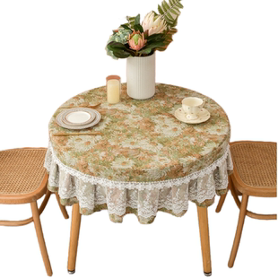 防滑棉麻布艺古典轻奢欧式防尘圆正方形餐桌台布茶几圆桌刺绣花边