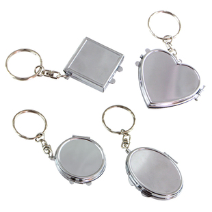 迷你小镜子钥匙扣挂件手工金属小镜子双面便携化妆小镜子定制刻字