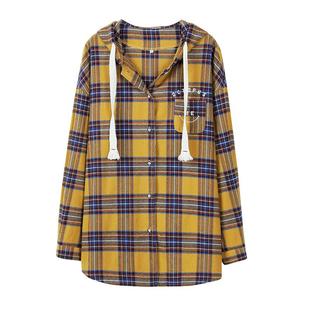 初中生衬衫少女装秋冬装休闲磨毛15岁高中学生早秋薄外套格子衬衣