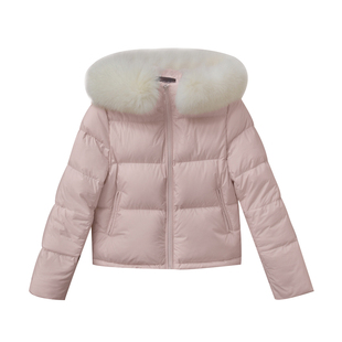 【伯恩少女】小娜椒小个子连帽毛领时尚简约短款粉色羽绒服外套女