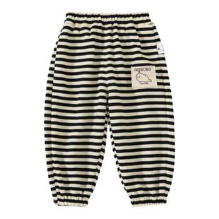 女童裤子2026春季新款儿童童装男童秋冬条纹长裤宝宝加绒加厚冬装