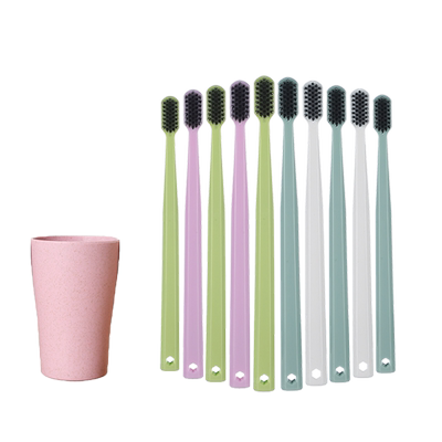 日系软毛组合10支装牙刷送漱口杯