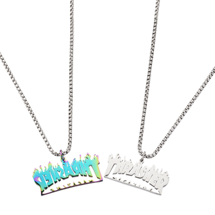 PDSTYLE自制 表面淬火thrashe火焰项链男潮嘻哈钛钢吊坠女毛衣链