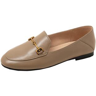 康莉真皮乐福鞋女2024年春季新款舒适软皮通勤一脚蹬平底小皮鞋