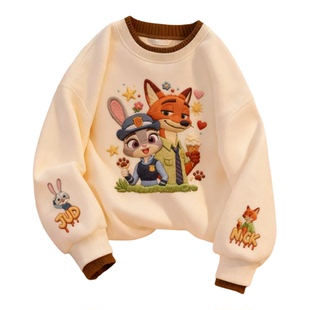 女童朱迪尼克卡通卫衣秋冬加厚圆领套头长袖上衣可爱风