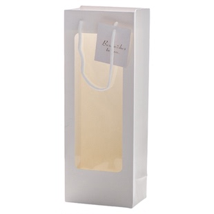 手提花袋礼品袋白色高颜值开窗盒透明橱窗袋单支花束包装鲜花袋