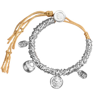 吴越老银铺盘缠手链足银999黄财神钱串子古法手链女高级纯银手串