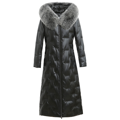 真皮羽绒服修身显瘦过膝狐狸毛领