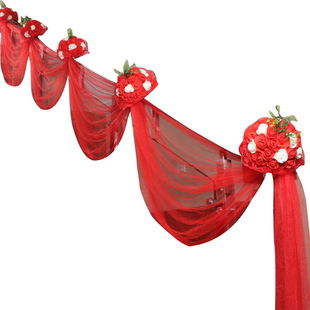 结婚楼梯扶手装饰大红纱幔纱球气球拉花套装网纱婚庆用品布置创意