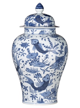 景德镇手绘中式青花瓷将军罐摆件