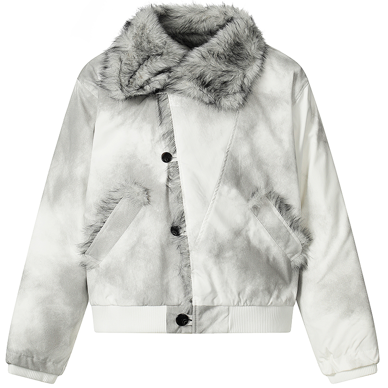 OV原创美式座山雕扎染卸扣设计棉服外套女冬季街头宽松保暖棉衣男