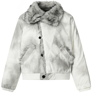 OV原创美式座山雕扎染卸扣设计棉服外套女冬季街头宽松保暖棉衣男