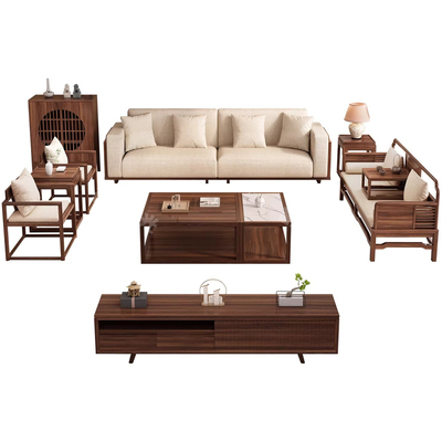 新宋氏美学实木沙发新中式北美黑胡桃木简约客厅组合宋代禅意家具