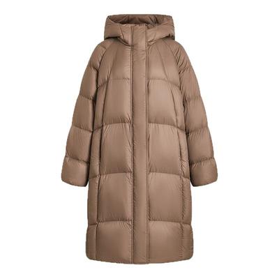 女装梭织宽松连帽插肩开襟厚长羽绒服