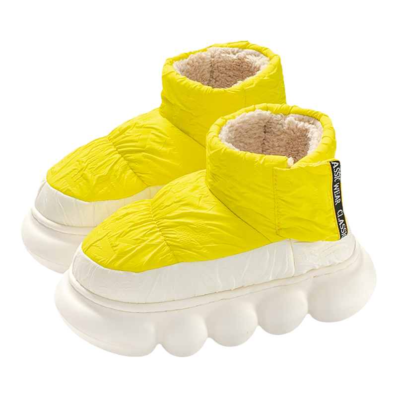 高包跟棉拖鞋女冬季保暖防水厚底高帮居家外穿用可爱时尚棉鞋男士