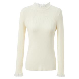 三彩2024冬季新款纯色针织衫玻璃纱拼接毛衫内搭打底衫修身女