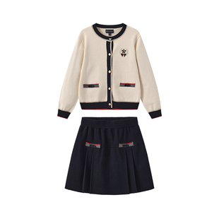 POLOWALK童装 女童长袖套装针织衫裙儿童两件套2025秋冬装短裙子