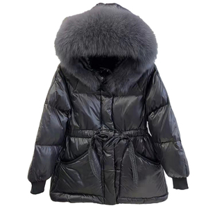 真狐狸大毛领羽绒服2023年女冬新款白鸭绒连帽短款收腰小个子外套