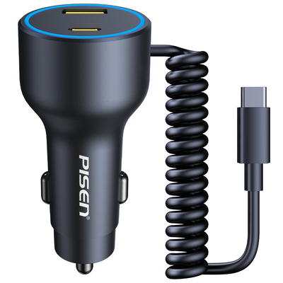 95W大功率自带线三口车充