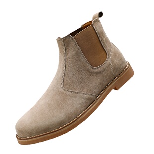 切尔西靴男士马丁靴男款一脚蹬高帮棉鞋秋冬季翻毛皮鞋加绒短靴子