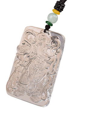 白水晶关公吊坠男款霸气潮人关公关二爷项链男款招财武财神